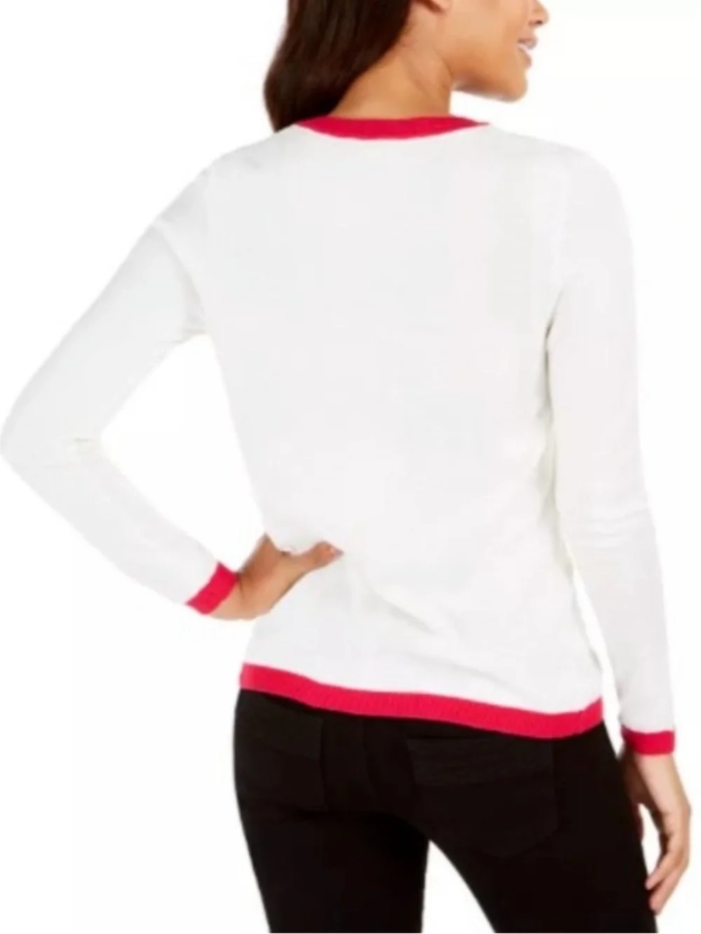 Tommy Hilfiger Rainbow LOVE Crewneck Sweater White Long Sleeve Knit Medium - Picture 5 of 12